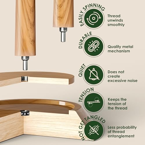 Image of BARVA Yarn Holder Set 22 Lb Capacity for Chunky Yarn w /Extra Spindle | Smooth Bearing Spinner & Big Rubber Anti Slip Pads for Stability | European Wood Crochet Accessories & Fiber Crafts Pro Tools