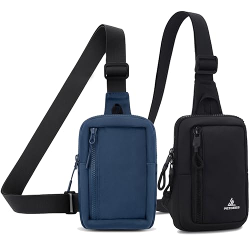 Peicees Pack of 2 Mini Sling Bag for Men Women Crossbody Bag Travel Running Phone Daypack Shoulder Bags, Dark Blue and Black