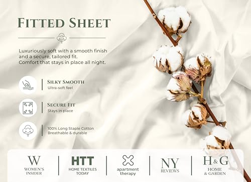 Image of Royale Linens 100% Organic Cotton King Fitted Sheet Only - Percale Weave - Super Soft Deep Pocket Bottom Sheets - Ivory Elastic Sheet - King Size Fitted Sheets Only - (78 inchx80 inch+15 inch, Ivory)