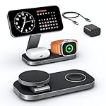 3 in 1 Wireless Charging Station for Apple Devices, Magnetic Foldable Fast Charger Stand Compatible with MagSafe for iPhone Air/17/16/15/14/13/12 Series, Apple Watch & AirPods Pro/4/3/2