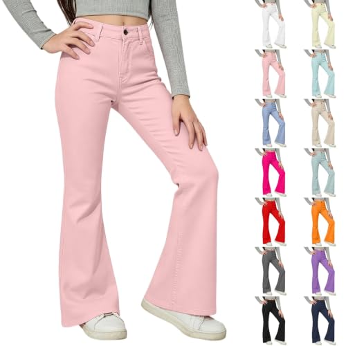 JiXiang Flare Pants Girls High Waist Slim Fit Y2K Bell Bottoms Stretchy Fashion Trouser Stretch Cute Streetwear with Pockets - image 1