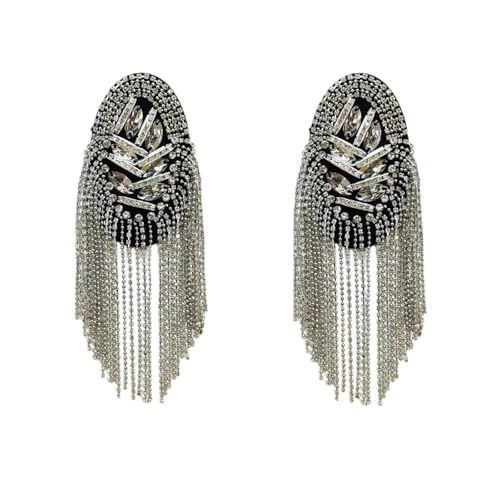 Floatdream 2 Piezas Charreteras Punk, Charreteras de Metal con Borlas, Charreteras de Oro, Adecuado para Militares Masculinos, Disfraces, Representaciones Teatrales, Decoración de Uniformes(Plata)