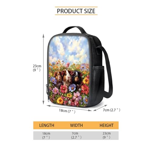 Guinea Pig Daisy Flower Print School Backpack Set, 4pcs Kids Bookbag with Lunch Box Pencil Case and Water Bottle Holder, Lightweight Schoolbag for Elementary School Students4