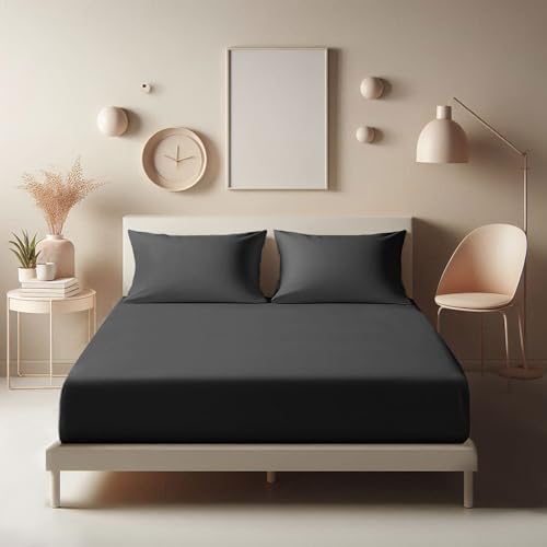 Aspire Homeware Double Fitted Sheet, Black, 25 cm Deep