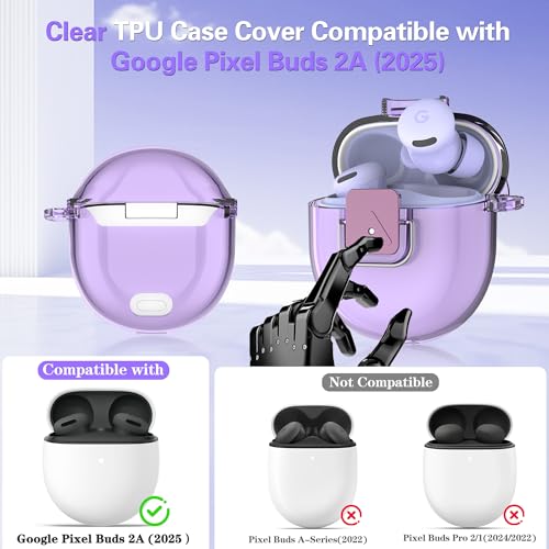 BEARDDO Case for Google Pixel Buds 2a Case Cover, Clear TPU Cover with Secure Lock Shockproof Protective Skin Case for Google Pixel Buds 2a 2025 with Keychain &Cleaner Kit for Girls Boy (Clear Purple) by BEARDDO - Used condition - Image 2