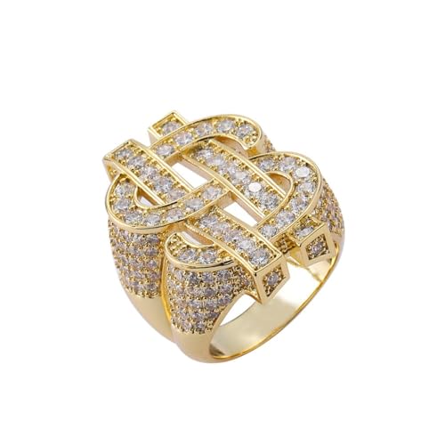 14K Gold Hollowed Dollar Sign Moissanite Rings, Bold Hip-Hop Style, Luxury Men's Ring, Ideal for Bold Fashion Statements