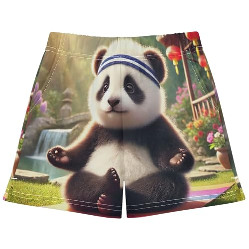 Girls Athletic Shorts Panda Yoga Peaceful Moment Cute Animal Print Summer Pajama Shorts Comfy Kids Sleepwear, X-Small
