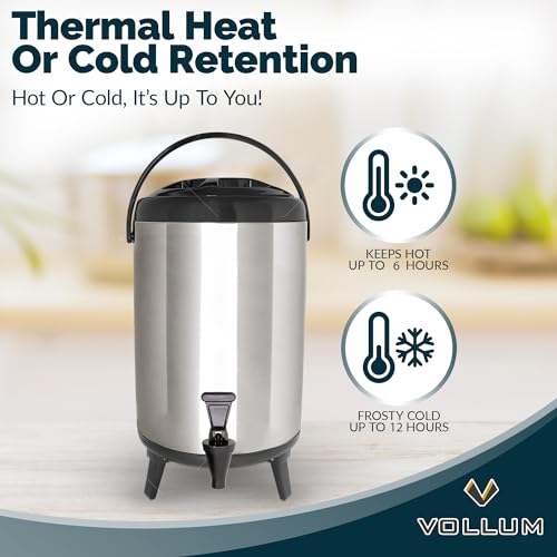 Vollum Stainless Steel Insulated Beverage Dispenser – Insulated Thermal Hot and Cold Coffee Carafe – 12 Liter Drink Dispenser with Spigot for Hot Water, Tea & Coffee, Cold Milk, Juice & More BLACK - Thumbnail 3