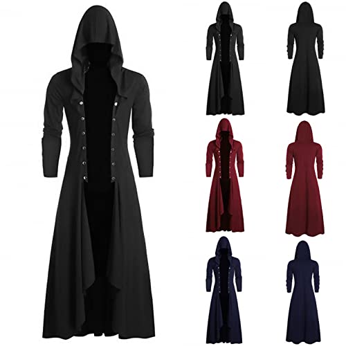 Men's Vintage Asymmetrical Hoodie Jacket Plus Size Retro Punk Style Zip Up Gothic Long Trench Coat for Party Cosplay3