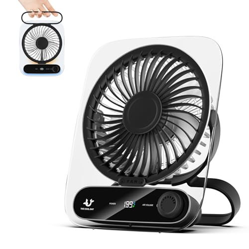 Simpeak Ventilador de Mesa, 199 Velocidades Pequeño Ventilador de Sobremesa Portatil, Batería Recargable por USB de 3000 mAh, Silencioso Fan con LED Luz para Hogar Oficina Camping   Negro