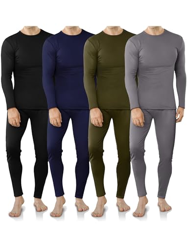 VZV 4 Set Thermal Underwear for Men Fleece Lined Long Johns for Men Thermal Top and Bottom Set Long Underwear for Winter