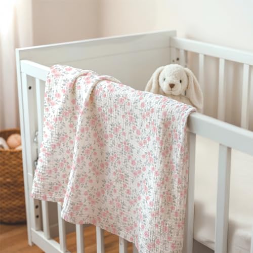 Image of SANDJEST Pink Rose Minky Muslin & Dotted Blanket 30x40 in Gift for Holiday, Gender Reveal Party, Hospital Visit, Baptism