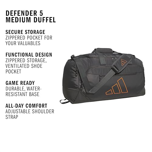 Image of adidas Defender 5 Duffel Bag for Sports, Gym and Travel, Grey Six /Pure Orange, OSFA