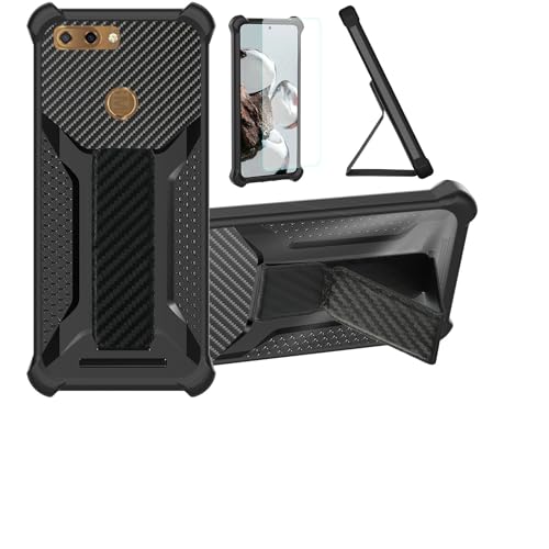 Aroepurt Hülle Für Zte Blade V9 Hülle Hülle Handyhülle Schutzhülle Cover [mit gehärtetem Glas-Screen-Protector] Hybrid [Folding Support Magnetic] [Frosted Anti-Fingerprint] Schwarz