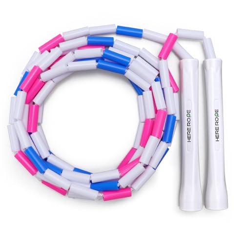 Adjustable Beaded Jump Rope For Adults, Kids, Hererope 10 ft Beaded Jump Rope With Unbreakable Handles & Shatterproof Beads for Enhanced Fitness Training (Pink)