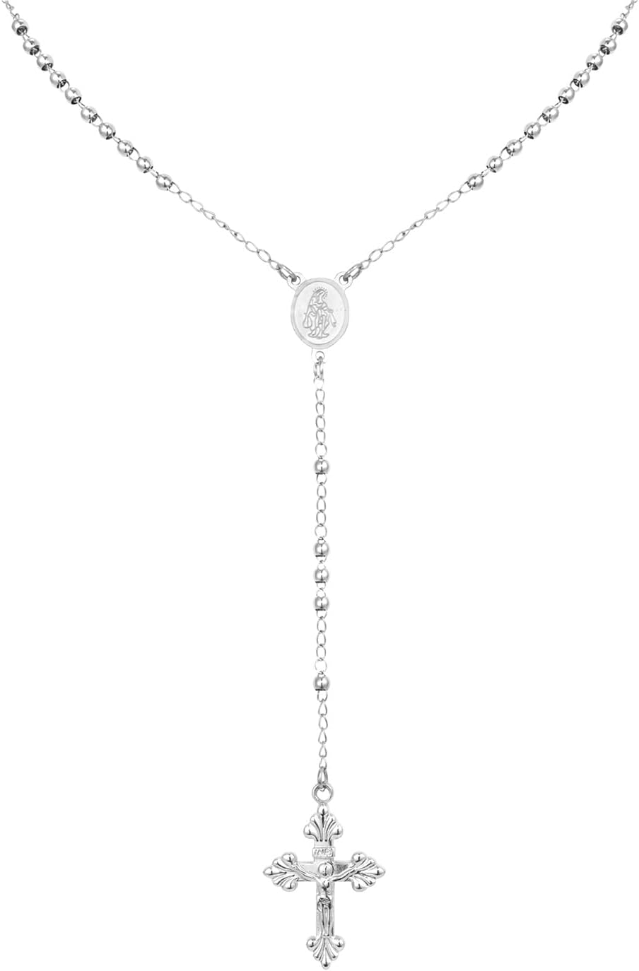 Rosary Necklace for Women & Men - 18K Gold Plated/Stainless Steel Virgin Mary Necklaces Bead Catholic Cross Necklace Miraculous Medal Religious Jewelry for Women