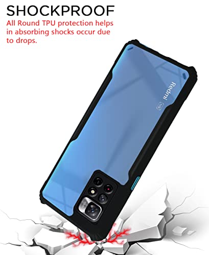 Image of Pikkme Plastic Crystal Clear Transparent Back Ultra Hybrid Full Camera Protection Raised Edge with 360 Degree Protection Bumper Back Cover for Mi Redmi Note 11T / Poco M4 Pro 5G (Black)