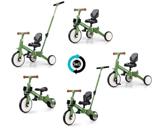 Milly Mally Tricycle 5in1 Optimus Max Baby-Dreirad Dreirad für Kinder mit Steuergriff für Eltern 1 bis 4 Jahren (Green) – Bild 3