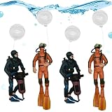 Pinenjoy 4Pcs Floating Scuba Diver Fish Tank Decorations Miniature Aquanaut Cute Resin Craft for Aquarium Ornament Accessories