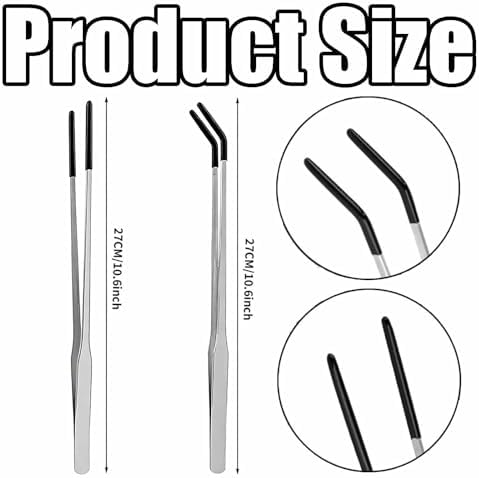 LinamHoz 4 Pcs Reptile Feeding Tongs with Rubber Tip, Rubber Tipped Long Tweezers with Straight & Curved Head Feeder Tool for Aquarium Terrarium