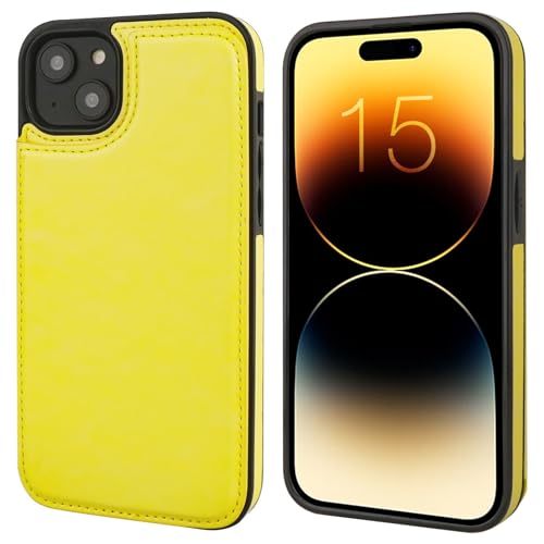 Étui portefeuille compatible avec iPhone 15 Plus antichoc jaune robuste - 3