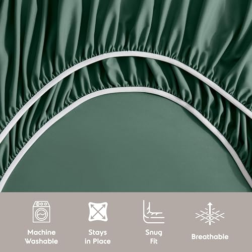 Image of Nestl Extra Deep Split King Sheet Set - 7 Piece Breathable & Cooling Sheets - Hotel Luxury Bedding Set w /18-24 Inch Deep Pockets - Easy & Secure Fit - Super Soft, Wrinkle Free & Comfy - Dark Green