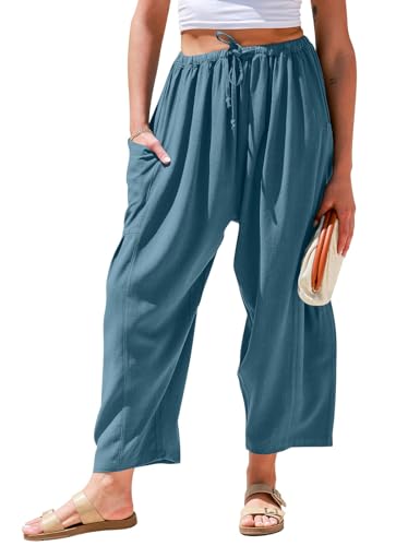 TARSE Linen Wide-Leg Palazzo Pants (Lake Blue)