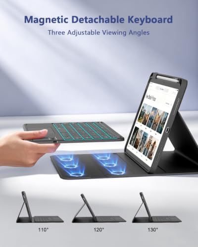 Image of RAYMCRAFT for iPad (A16) 11th /10th Generation Case with Keyboard, 7 Color Backlit, Multi-Touch Trackpad, Folio Case with Pencil Holder, Detachable Wireless Keyboard for iPad (A16) 11th /10th, Black