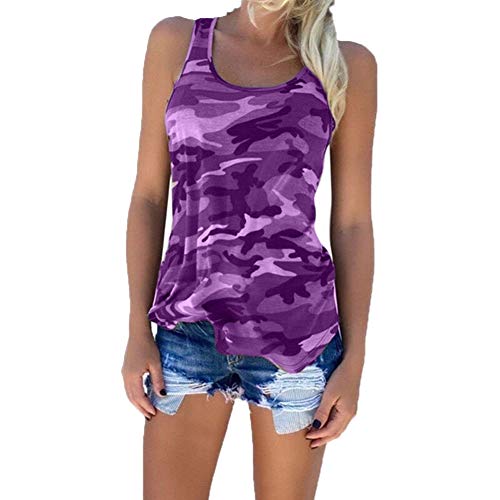 SLYZ Dames Européennes Et Américaines été Nouvelle Mode Camouflage All-Match sans Manches pour Femmes Gilet T-Shirt Chemisier Cover