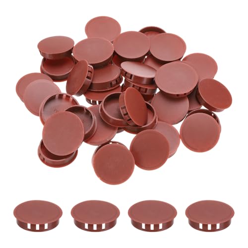 Image of MECCANIXITY 64PCS 45mm(1 3 /4 inch) Red Brown Plastic Hole Plugs, Flush Type Panel Hole Plugs Insert End Caps for Locking Hole Tubes Furniture Cabinet