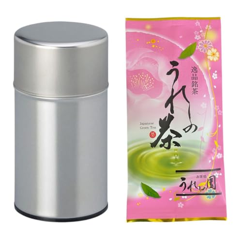 お茶の嬉野園 茶葉＆茶缶セット 茶筒 茶缶 茶葉 嬉野茶 茶缶 日本製 密閉 おしゃれ 大 ステンレス 茶葉入れ 缶 大容量 お茶の葉 緑茶 茶葉100g（Amazon）