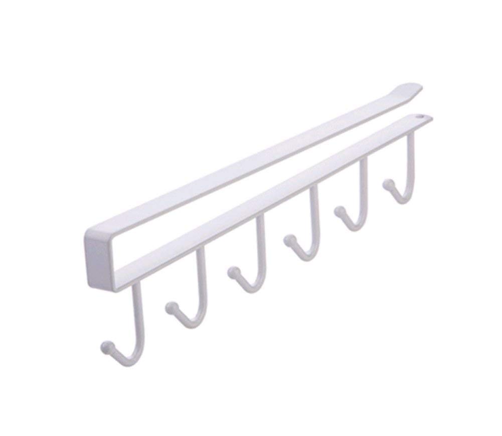 Dhruheer Stainless Steel 6 Hooks Under Shelf Cup Holder - Over Cabinet Door Kitchen Bathroom Towel Bar Hanger - Cabinet Hanger Over Storage Drawer-image-2