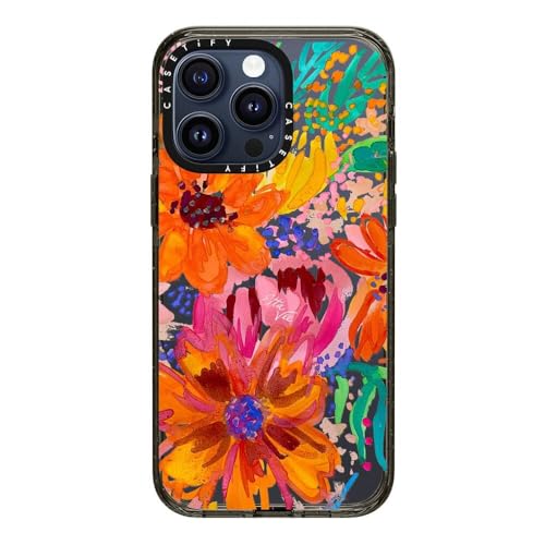 Coque iPhone 15 Pro Max CASETiFY Impact fleurie noire antichoc