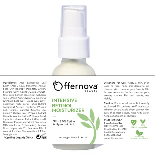 Intensive Retinol Moisturizer - Deep Hydration Night Cream 2.5% Vitamin A & Hyaluronic Acid + Vitamin E - Crema Humectante Intensiva De Retinol - Antiarrugas Con Ácido Hialurónico Y Vitamina E #TOP5