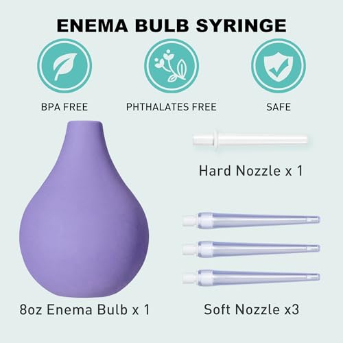 Image of TopQuaFocus 8oz Enema Bulb Kit Anal and Vaginal Douche Bulb for Men Flushing System Enemas Silicone Bulb 4 Replaceable Tips (Purple, 224ml)