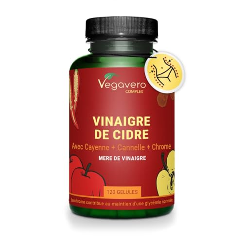 Complexe Vinaigre de Cidre 1950mg | Avec Chrome, Cannelle, Gingembre et Piment de Cayenne | Glycémie + Keto | 120 Gélules | Sans Additifs & Vegan | Vegavero®
