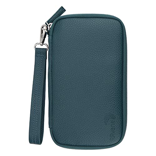 Genuine Leather Travel Wallet Lightweight Zipped Family Passport Holder with Detachable Wrist Strap for Women and Men