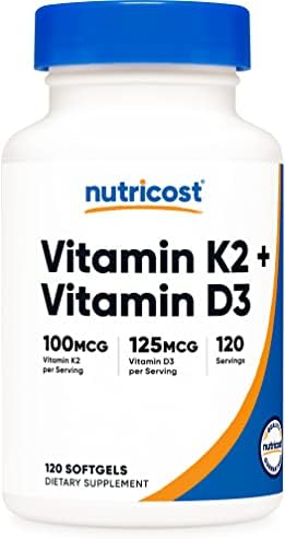 Nutricost Vitamin K2 (MK7) (100mcg) + Vitamin D3 (5000 IU) 120 Softgels - Gluten Free and Non-GMO
