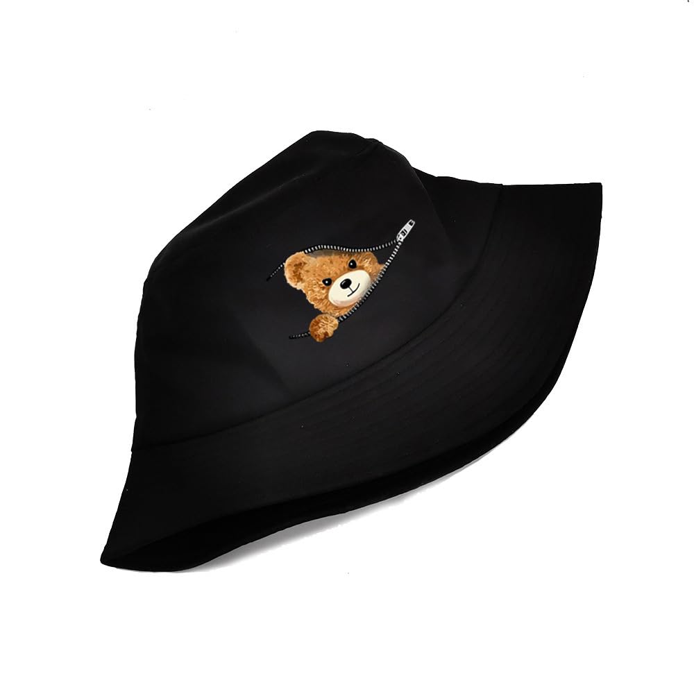 100% bawełna, pakowalna czapka typu bucket dla kobiet, panie UPF50+ wzór niedźwiedzia składana czapka rybacka lekka czapka wędkarska, modna prosta nastolatka letnia czapka plażowa na zewnątrz
