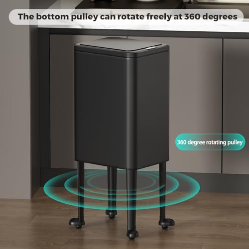 Image of 12L /3gal Black Trash Can with Legs,Small Garbage Can with Push Button Lid,Dog Proof Trash Bin Container,Narrow Waste Basket for Kitchen,Bedroom, Living Room,Office (Black)