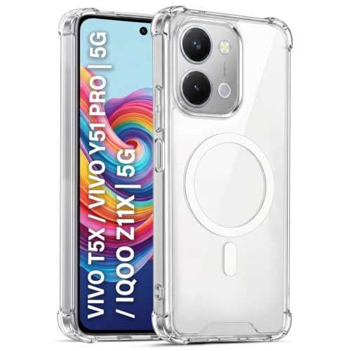 Image of TRUEUPGRADE Back Cover for iQOO Z11x 5G / T5x 5G / Y51 Pro 5G Non Mag-Safe Transparent PC + TPU Bumper Case with Magnetic Print Shockproof Protection (Transparent Mag-Safe)