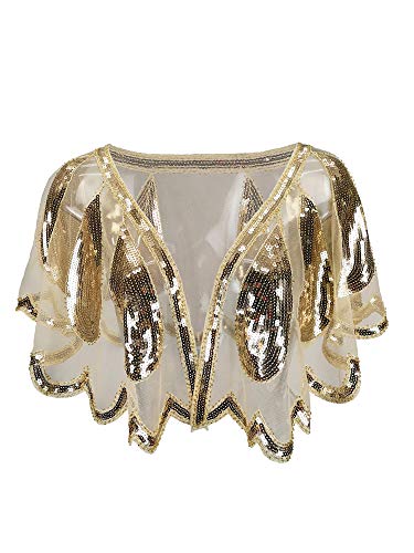 Grouptap Marfil Crema Beige Novias de Boda Mujeres Gatsby Capa Chal con Cuentas Abrigo Bolero para 1920 decoración de Arte Moda Vestido de Fiesta de Noche (Campagne Amarillo, Talla única)