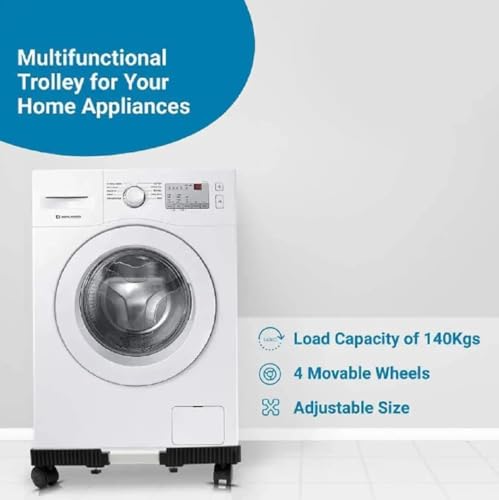 Image of Adjustable Top Load Washing Machine Stand Washing Machine Stands Fridge Stand Refrigerator Trolley Washing Machine Trolley Capacity 140 Kg Min-16.5X19.5 Max-25.5X32 (Black)