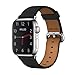 WALOO Genuine Classic Leather Replacement Watch Band Compatible With Your Apple Watch Series 7/6/5/4/3/2/1/SE Fits Sizes 38mm/40mm/41mm/42mm/44mm/45mm (42/44/45mm, Black)