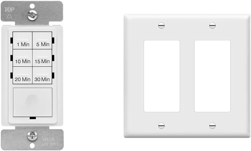 ENERLITES Countdown Timer Switch, White & Decorator Light Switch or Receptacle Outlet Wall Plate, Gloss Finish, Size 2-Gang 4.50" x 4.57", White