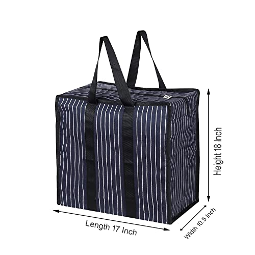 Double R Bags Extra Large Multipurpose Heavy Duty Canvas Storage Organizer Shopper Bag with Strong Handles, Zip Cover & 1 Compartment (43x26.6x45.7 cm, Navy, Pack of 2)