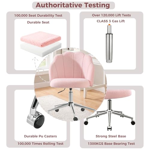 Vanity Chair for Makeup Desk with Back &Wheels, Comfy Office Chair for Bedroom, Height Adjustable&Easy Assembly, Pink image 8