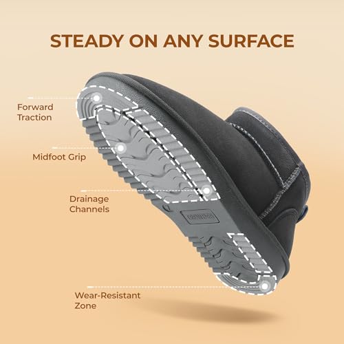 DREAM PAIRS Ankle Winter Mini Boots for Women Genuine Suede Faux Fur Lining Water Resistant Warm Snow Boots Slip On Memory Foam Comfort Booties FuzzyClassic,Size 8,Grey,SDSB2405W