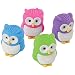 Owl Erasers, Assorted Colors (Pack of 12)