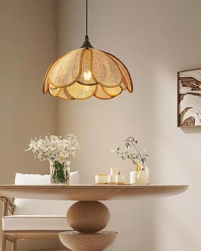 AKWAY Rattan Hanging Lamp for Bedroom | Bamboo Ceiling Light | Ca...